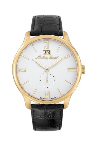 Montre à quartz en cuir Edmond Noir et doré