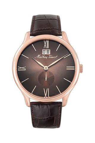 Montre à quartz en cuir Edmond Marron et doré rose