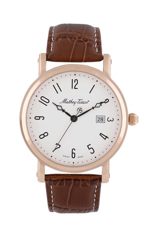 Montre à quartz en cuir City Big Marron et doré rose
