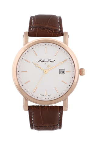 Montre à quartz en cuir City Big Marron et doré rose