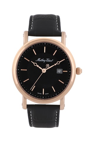 Montre à quartz en cuir City Big Noir et doré rose