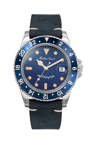 Orologio automatico in pelle Mathy Vintage - Navy e argentato