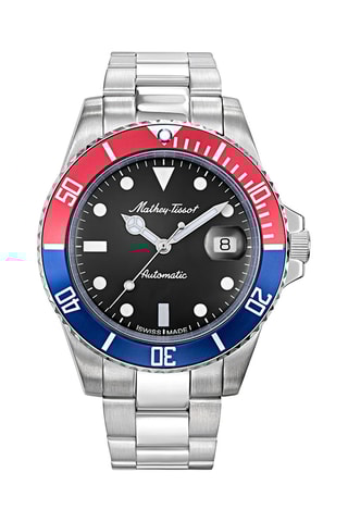 Montre automatique en acier Mathy Vintage - Argenté et rouge