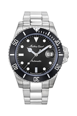 Montre automatique en acier Mathy Vintage - Argenté et noir