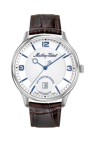 Montre automatique en cuir Edmond Auto 3D - Marron foncé et argenté