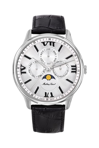 Montre à quartz en cuir Edmond Moon - Compteur phases de la lune - Noir et argenté