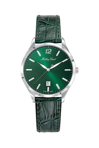 Montre à quartz en cuir Urban Vert et argenté