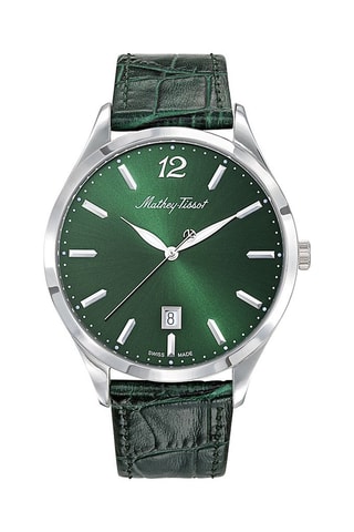 Montre à quartz en cuir Urban Vert et argenté