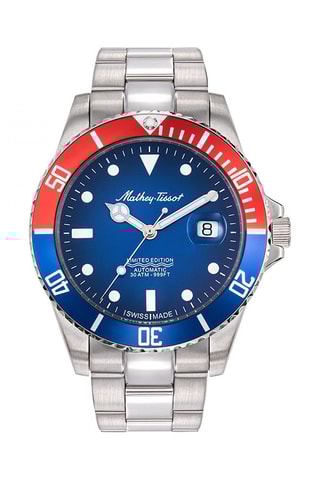 Montre automatique en acier Mathy vintage jumbo - Argenté et bleu