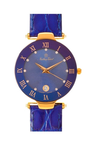 Orologio al quarzo in pelle con cristalli Swarovski Coupole - Navy e dorato