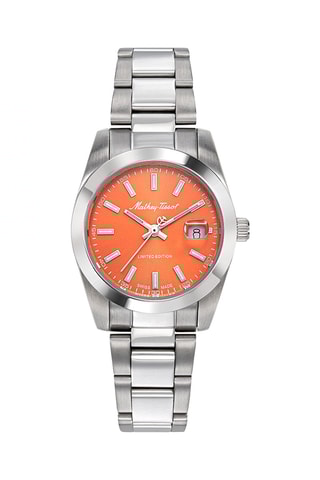 Orologio al quarzo in acciaio Mathy I Argentato e arancione