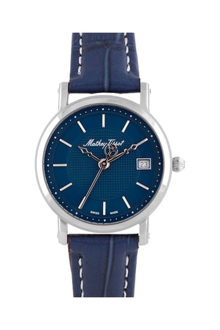 Montre à quartz en cuir City Big Cuir - Bleu marine et argenté