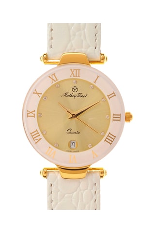 Orologio al quarzo in pelle Coupole Bianco e beige