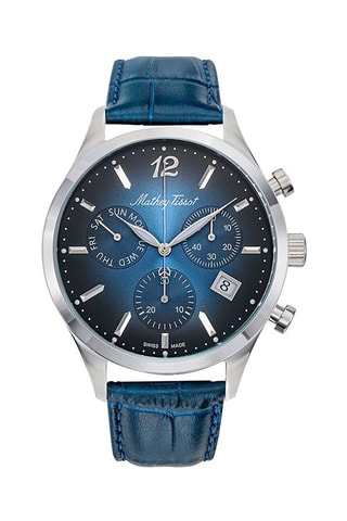 Montre à quartz en cuir Urban Chrono - 
Chronographe - Bleu et argenté