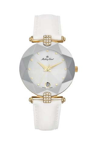 Orologio al quarzo in pelle con cristalli Swarovski Pyramide - Bianco e dorato