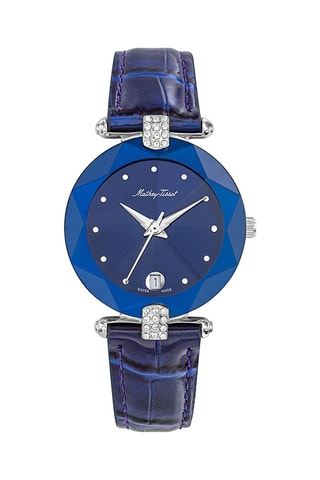 Orologio al quarzo in pelle con cristalli Swarovski Pyramide - Navy e argentato