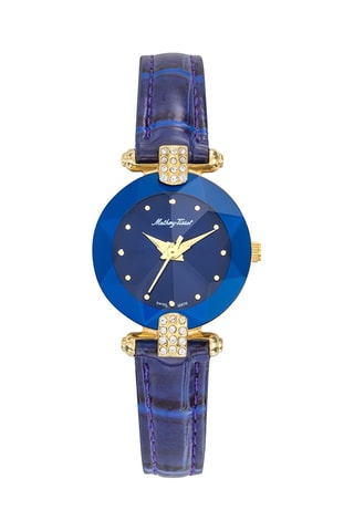 Orologio al quarzo in pelle con cristalli Swarovski Pyramide - Blu e dorato