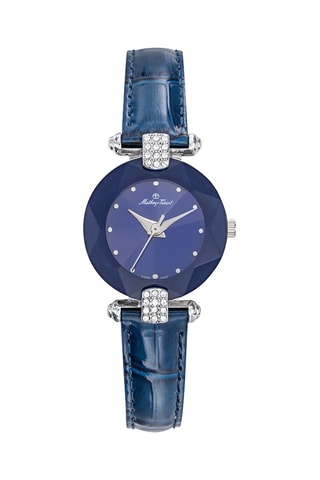 Orologio al quarzo in pelle con cristalli Swarovski Pyramide - Blu e argentato