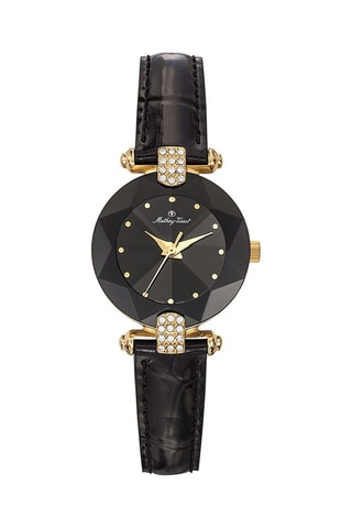 Orologio al quarzo in pelle con cristalli Swarovski Pyramide - Nero e dorato