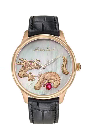 Orologio automatico in pelle e madreperla Landeron 24