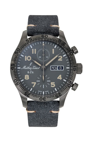 Montre automatique en cuir Landeron 77 - Tachymètre et chronographe - Gris foncé