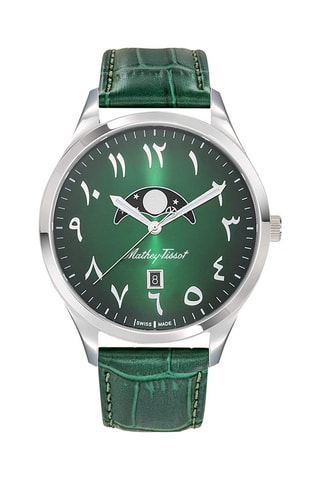 Montre à quartz en cuir véritable Urban Moon - Vert et argenté