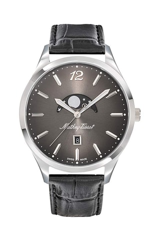 Montre à quartz en cuir véritable Urban Moon - Noir et argenté