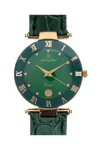 Orologio al quarzo in pelle con cristalli Swarovski Coupole - Verde