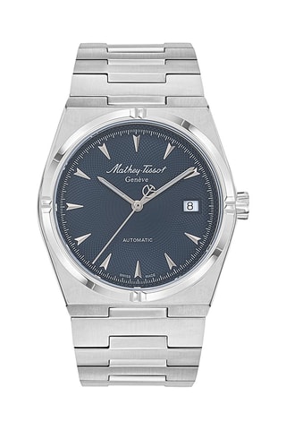 Montre automatique en acier Zeus - Chronographe - Argenté et bleu marine