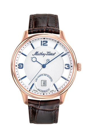 Montre automatique en cuir Edmond Auto 3D - Marron foncé et doré rose