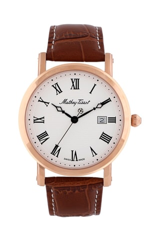 Montre à quartz en cuir et plaqué or rose City - Marron et doré rose