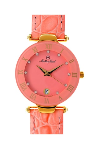 Orologio al quarzo in pelle con cristalli Swarovski Coupole - Corallo e dorato