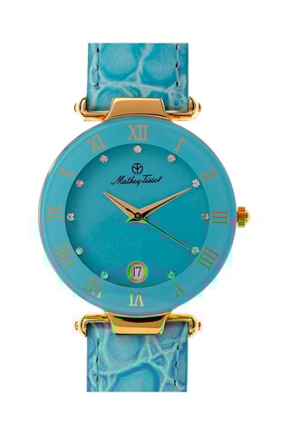 Orologio al quarzo in pelle con cristalli Swarovski Coupole - Turchese e dorato