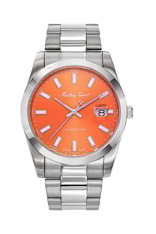 Orologio al quarzo in acciaio Mathy Argentato e arancione