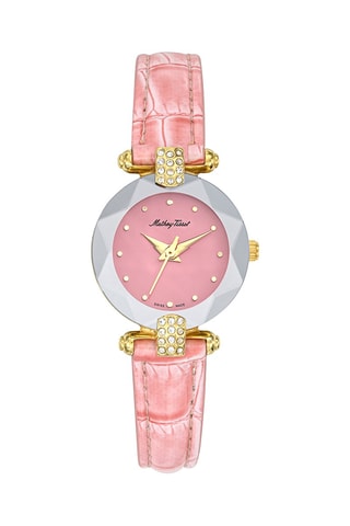 Orologio al quarzo in pelle con cristalli Swarovski Pyramide - Rosa e dorato