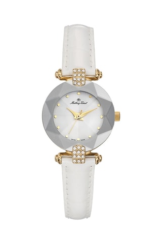 Orologio al quarzo in pelle con cristalli Swarovski Pyramide - Bianco e dorato