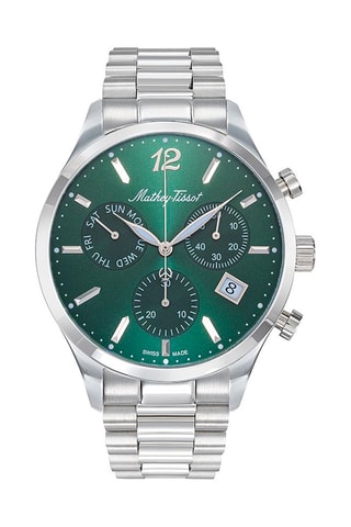 Orologio al quarzo in acciaio Ronda Z60 - Cronografo - Argentato e verde