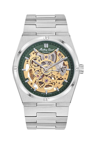 Montre automatique en acier Zeus Skeleton - Argenté et vert