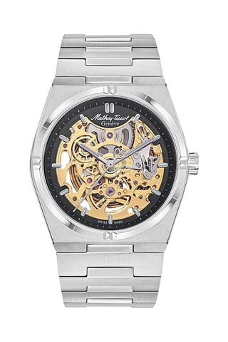 Montre automatique en acier Zeus Skeleton - Argenté et noir