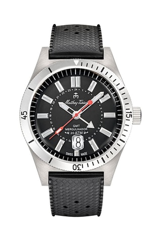 Montre à quartz en cuir Mergulhador - GMT - Noir et argenté