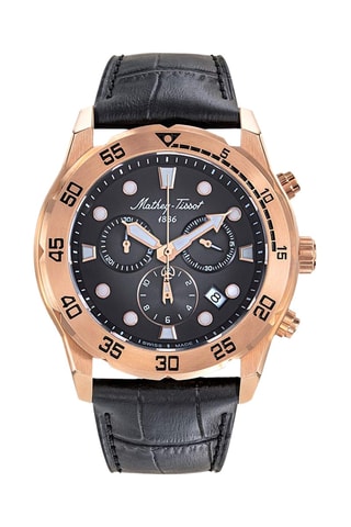 Montre à quartz en cuir et doré à l'or rose - Noir et doré