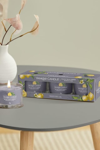 3 velas votivas em vidro Signature - Thé noir et citron