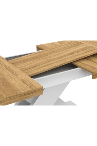Mesa de comedor extensible Alexia - Imitación madera y blanco