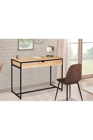 Escritorio de 1 cajón Manufacture - Imitación madera y negro