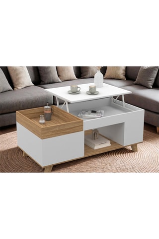 Mesa de centro elevable Elina - Imitación madera y blanco