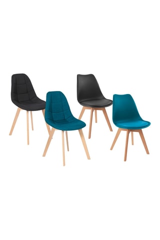 4 chaises Suedia et Gabriella - Pieds en hêtre - Bleu et noir