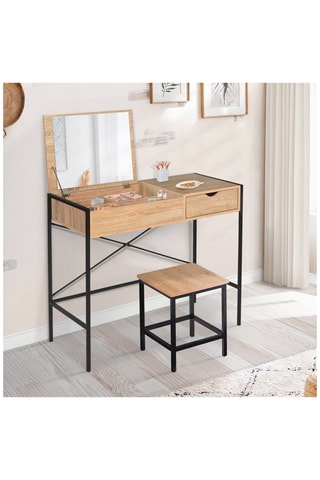 Coiffeuse et tabouret Alana - Blanc