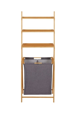 Panier à linge avec étagère Maya - Gris et naturel