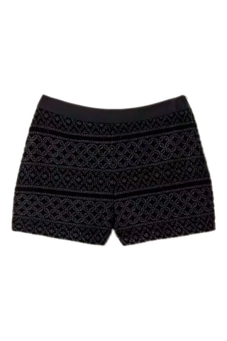 Short taille haute en velours brodé - Noir