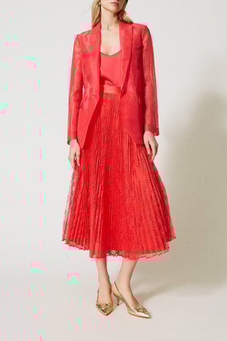 Jupe plissée taille haute en dentelle - Rouge